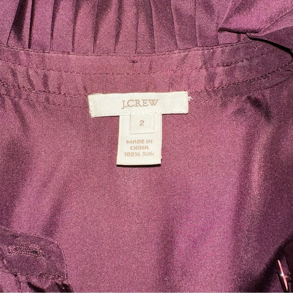 J.Crew Silk Sleeveless Ruffle Pleat Front Blouse Burgundy Wine Size 2